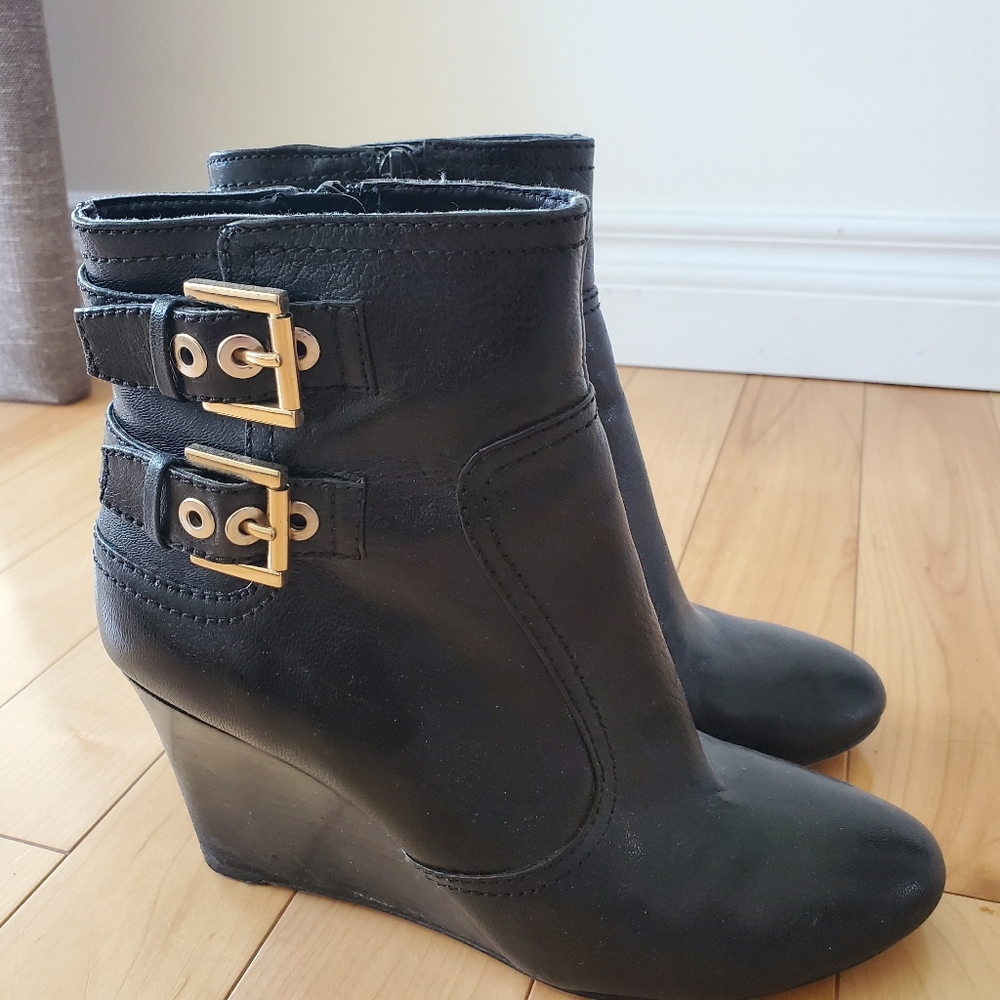 Black Buckle Platform Nine West Ankle Boots